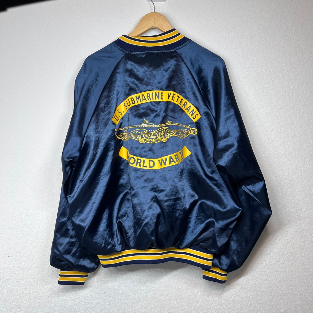 Vintage US Submarine Veterans WWII Satin Bomber Jacket Navy Blue XL Pat Patrick - Picture 3 of 8